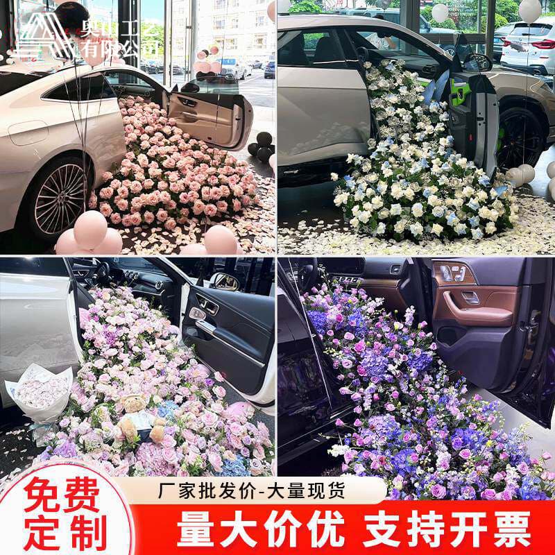 Car Delivery Ceremony Decoration with Artificial Flowers, Rose Waterfall Flower Arrangement, Atmosphere-Enhancing Rose Decorations, New Car Pick-Up Floral Arrangement