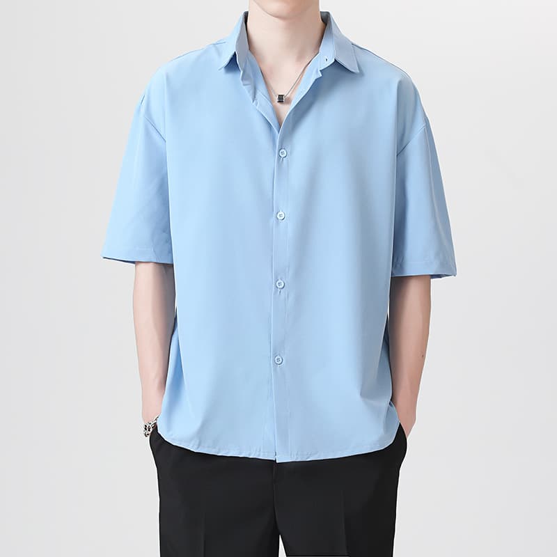 Muqiu Men's Wear ∣ Ice Silk Long Sleeve Shirt for Men, Trendy Casual Cool Style, Draped Loose Fit Premium Shirt