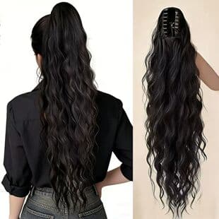 Latin Curl Ponytail Wig with Large Claw Clip, Long Curly Natural Fluffy Afro Wave, European-American Style Sexy Simulation Long Braid