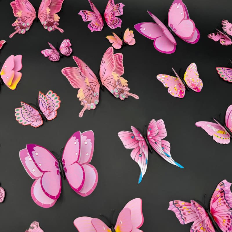 Double-Layer Butterfly 3D Magnetic Refrigerator Magnets, Wall Decoration Holiday Butterflies with Adhesive Double-Sided Butterfly Stickers