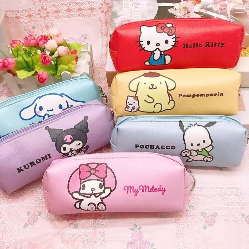Cartoon zipper pencil bag, large capacity PU double-sided printing pencil bag, stationery storage bag for primary and secondary school students