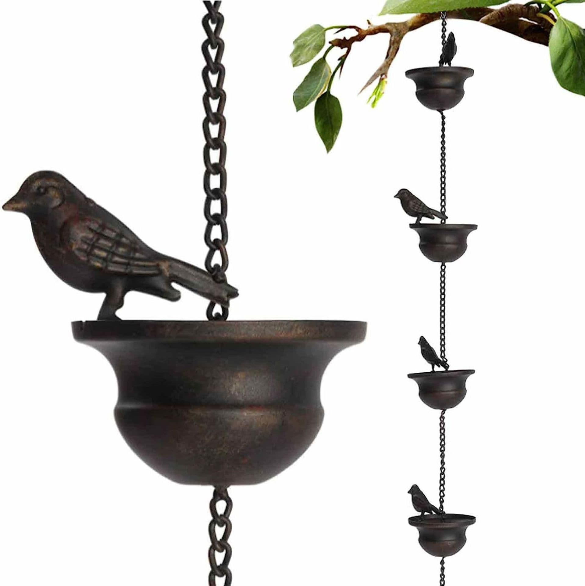 Decorative Metal Bird Statue Rain Chain Drainage Link Villa Metal Craft Rain Water Chain Wind Chime Iron Art Home Decor