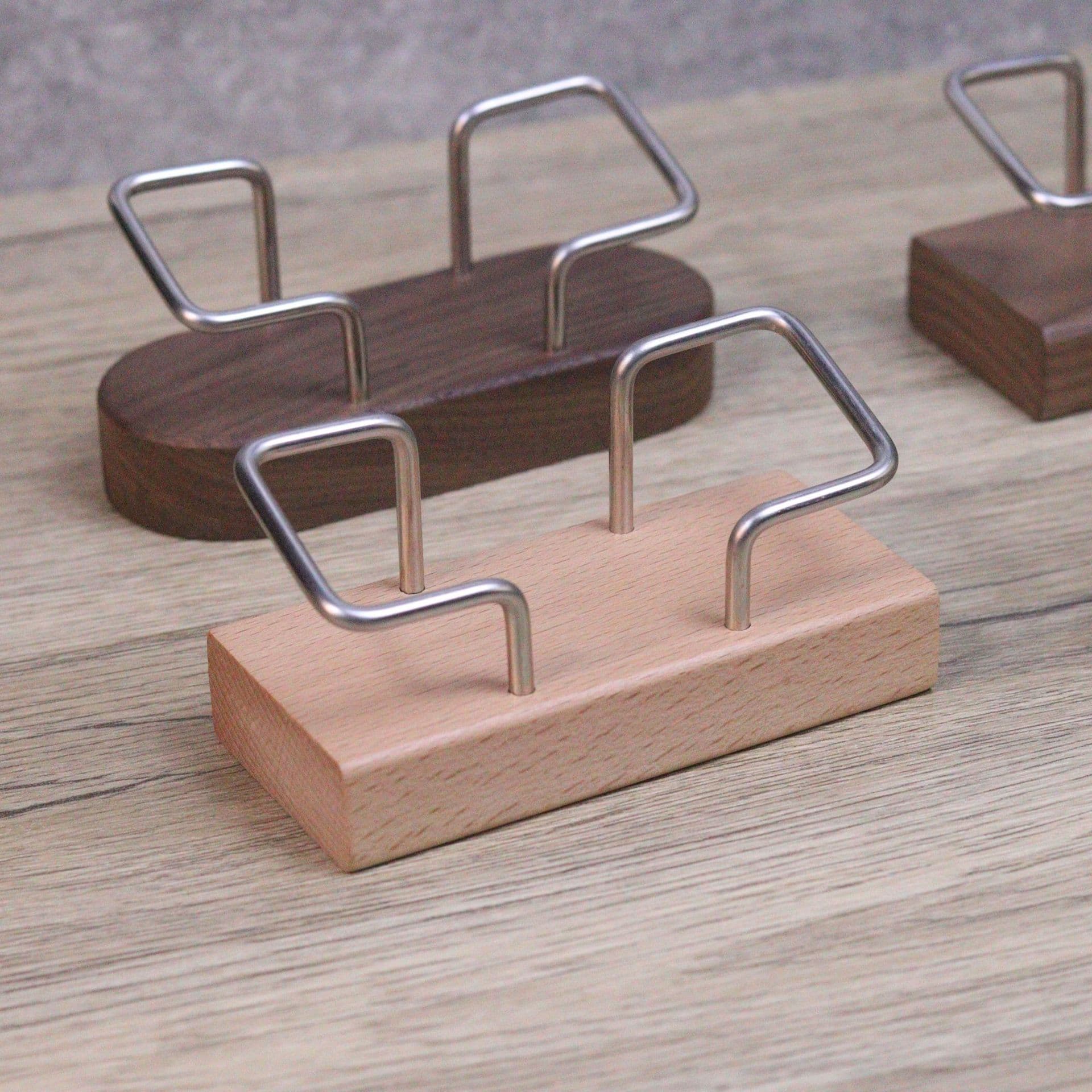 Black Walnut Card Holder, Wooden Card Storage, Metal Memo Box, Solid Wood Card and Memo for Business Use