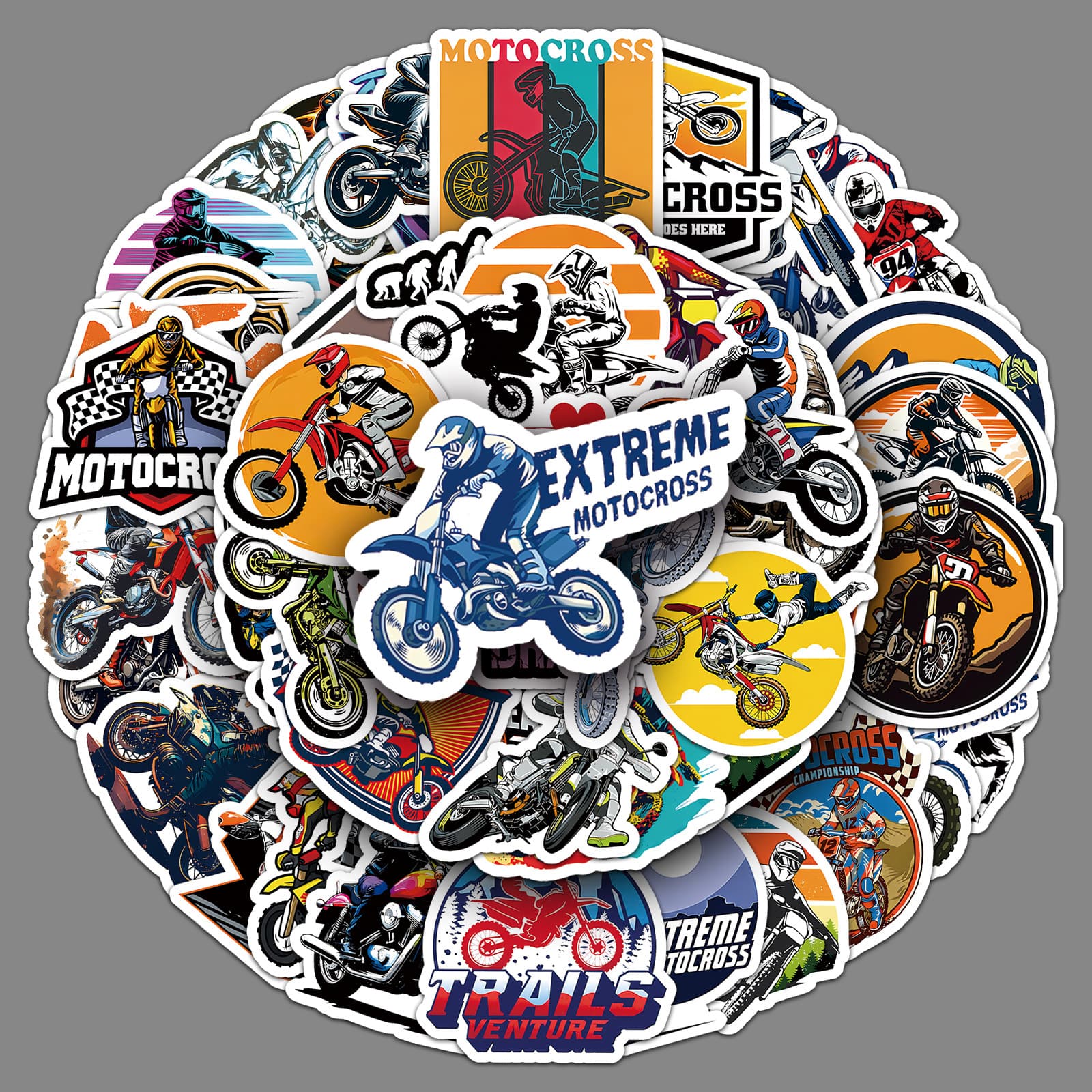 50 Dirt Bike Stickers Sports Cross-Border Hot Selling DIY Waterproof Decoration Luggage Helmet Stickers