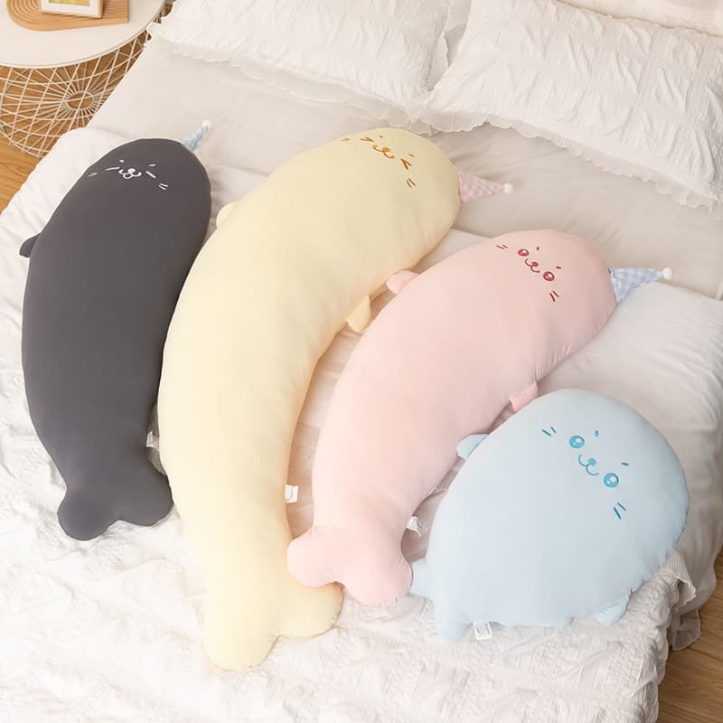 Ice Silk Seal Plush Toy Sleeping Pillow for Girls Side Sleeping Leg Hugging Soft Bed Pillow Dorm Long Pillow Summer