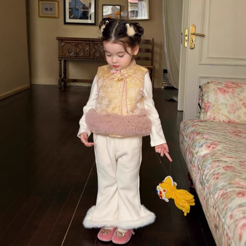 Girls' Floral Cheongsam Dress Winter New Arrival, Children's Tang Suit National-style New Year Outfit, Baby New Chinese-style Padded Vest