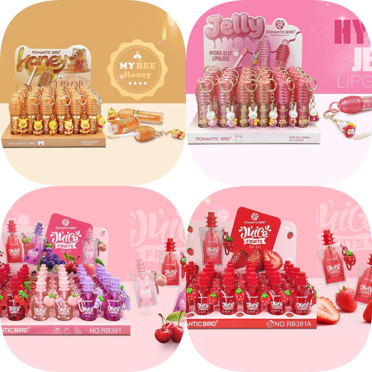 ROMANTIC BIRD New Color-Changing Transparent Lip Gloss/Lip Oil with Fruit Flavor, Moisturizing Cosmetics, Wholesale
