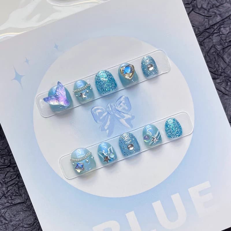 Handmade Children's Nail Art Mermaid 3-6-10 Years Old Anti-Bite Nail Stickers Elsa Princess Summer Wearable Nails