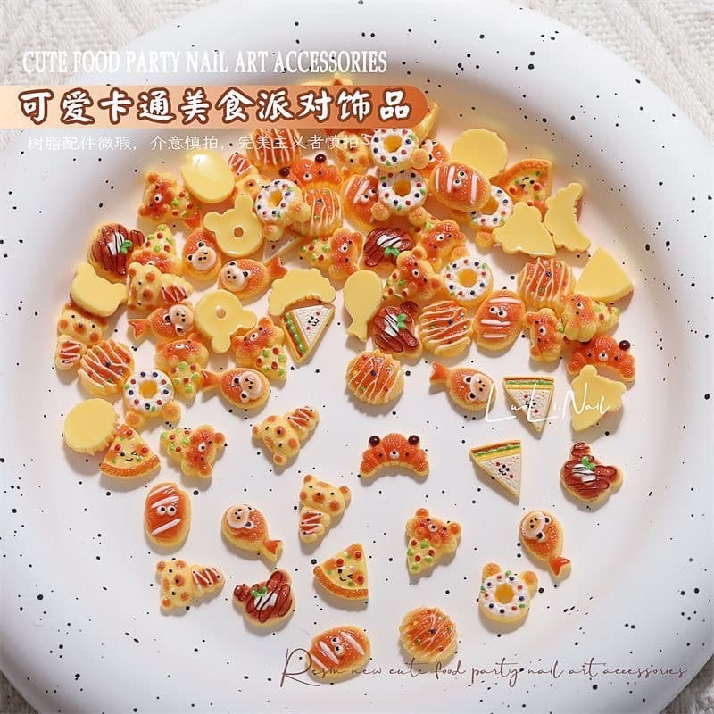 New simulation food toy baked bear bread biscuit donut croissant nail art jewelry diy accessories wholesale