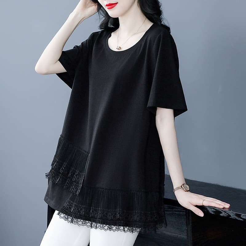 Summer stylish and sophisticated short-sleeved T-shirt for mothers, loose fit, flattering and slimming.