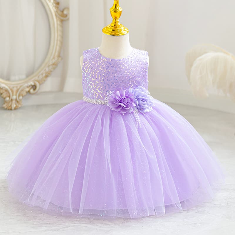 New Children's Party Dress Sequins Flower Princess Dress Baby Girl Birthday Dress