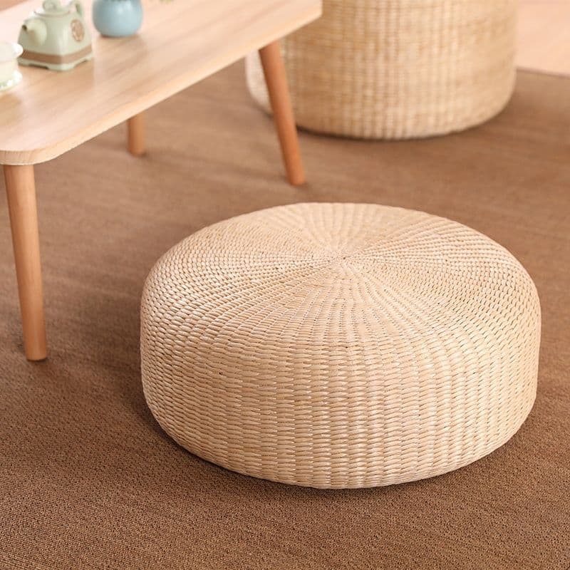 Tea ceremony woven grass tatami mat, meditation and worship cushion, thick Zen practice floor sitting pad, rattan woven rush grass zabuton.