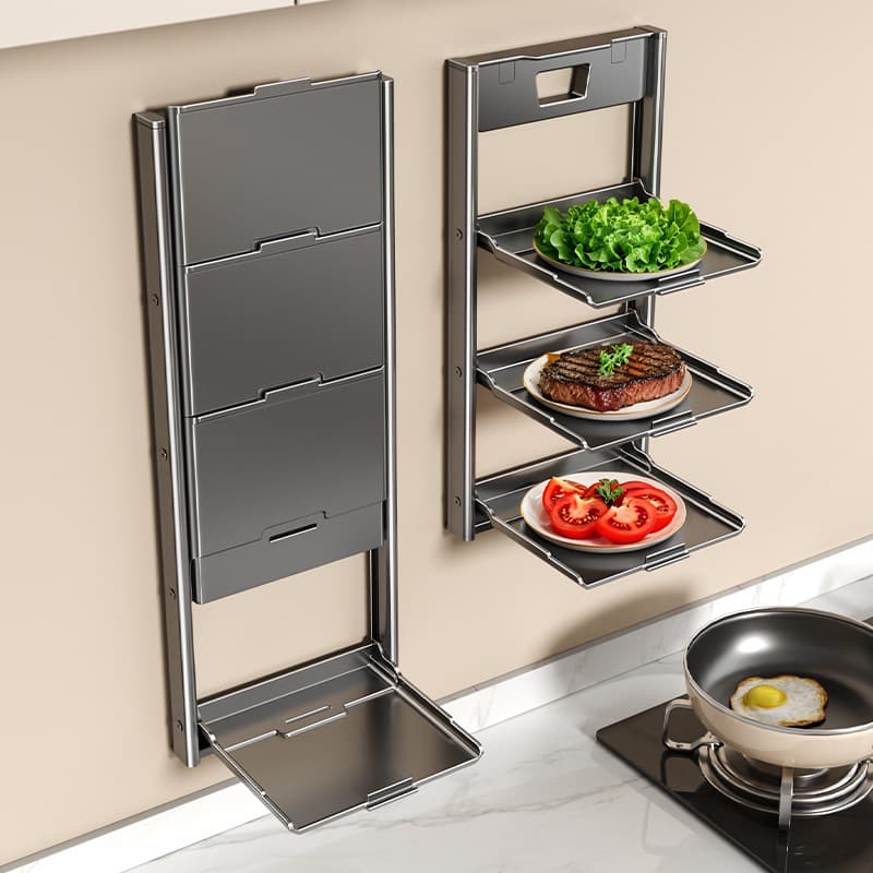 Suction cup food preparation rack kitchen storage rack kitchen foldable multi-layer multi-functional side dishes home wall-mounted storage rack