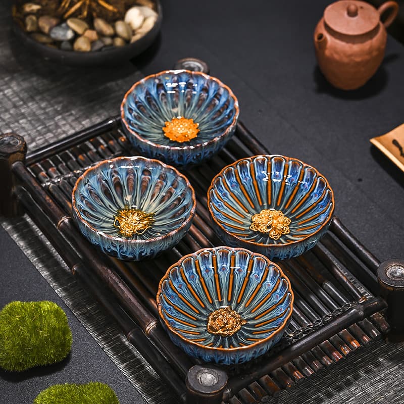 Kiln-fired silver-inlaid master cup, gilded ceramic tea set, tea bowl, single teacup, household Kung Fu tea cup, Jianzhan teacup