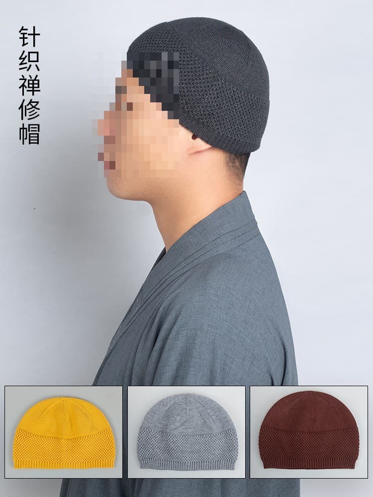 Monk Skull Cap Autumn Knitted Hat, Stretchy Woolen Cap for Male and Female Monastic Practitioners