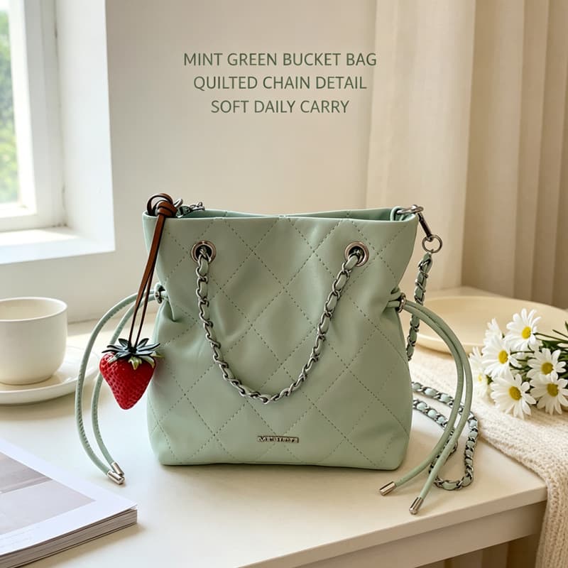 2026 New Black Diamond Chain Bucket Bag Women's Small Fragrance Style Single Shoulder Messenger Bag Versatile for Commuting