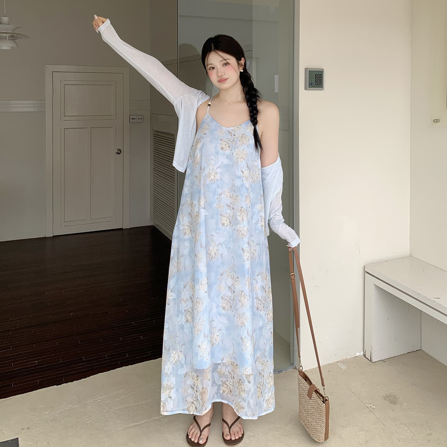 Mu Jun Plus-Size Women's Romantic Vacation Style 2026 Summer New Beach Cardigan and Slip Dress Set 264940t21