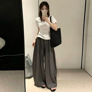 Dark Gray Loose-Fit Casual Pants for Women 2026 Summer New Korean Style Simple Elastic Waist Lazy Slimming Long Pants