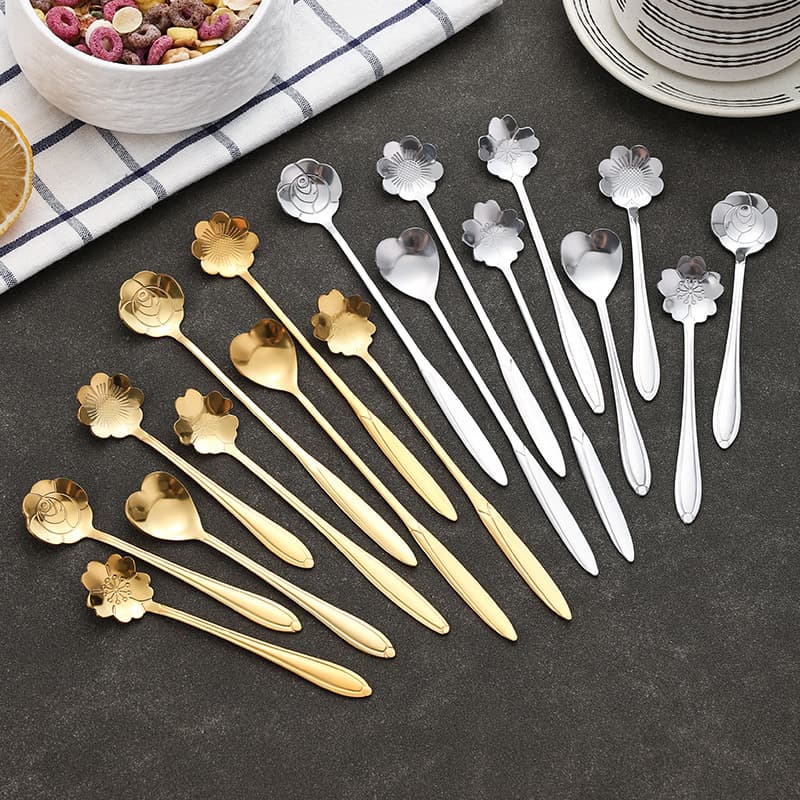 Stainless steel cherry blossom spoon, long-handled coffee spoon, high-value household mug, bird's nest spoon, stirring spoon