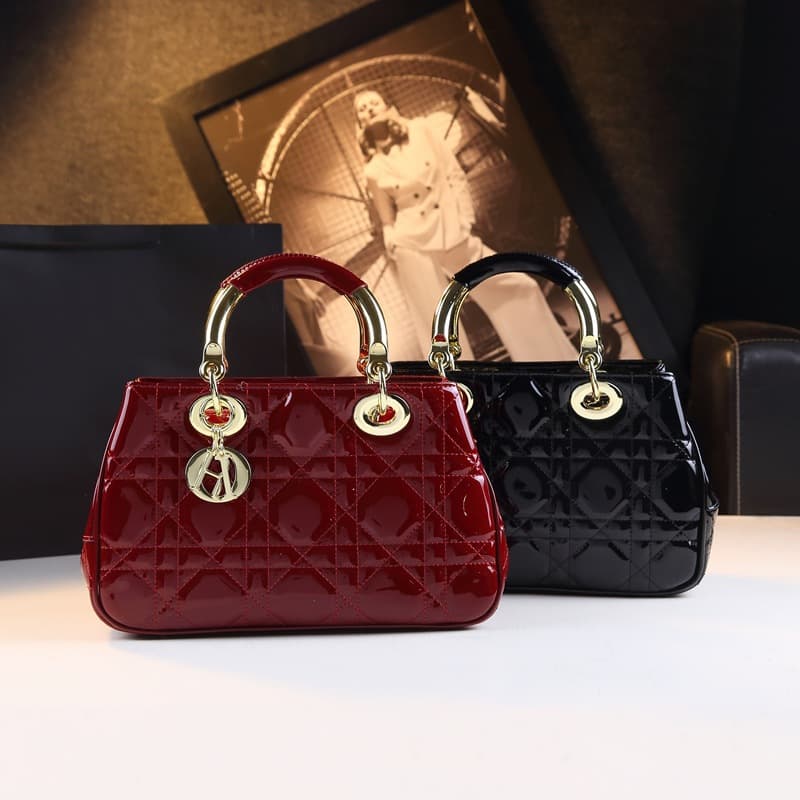 2025 New Patent Leather Lady Dior Bag Diamond Quilted Small Square Crossbody Shoulder Handbag
