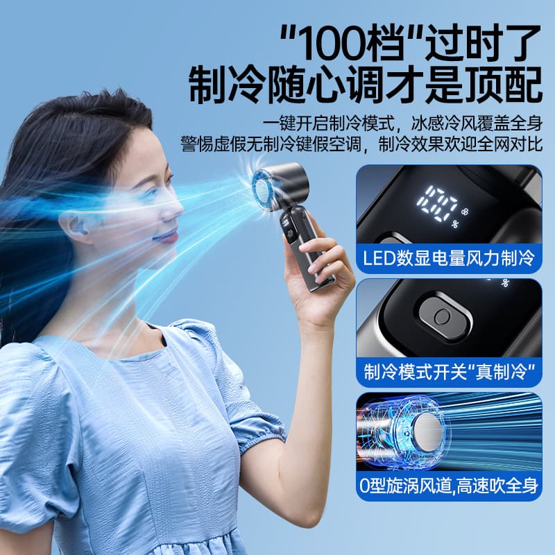 2026 Ice Cooling Handheld Fan Portable Outdoor USB Digital Display Foldable High-Speed Turbo Mini Fan
