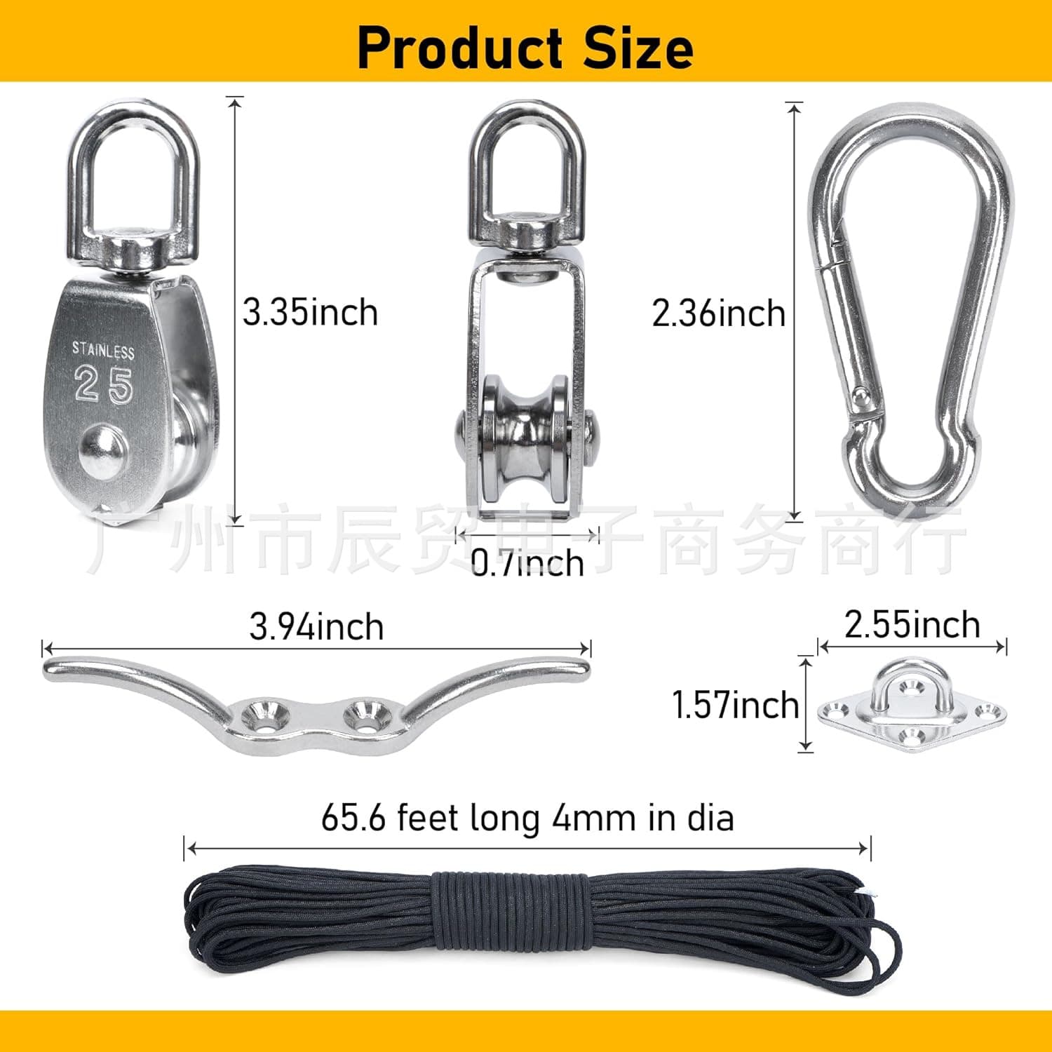 Factory direct stock of 304 stainless steel pulley blocks, M25 rotary hoisting ropes, single-lift wire rope tugs, and other hoisting tools.