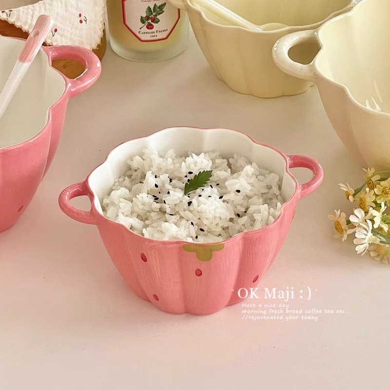 Cream Style Cute Rice Bowl Ceramic Large Soup Bowl Binaural Baking Bowl Oven High Color Salah Bowl Noodles Steamed Egg Bowl