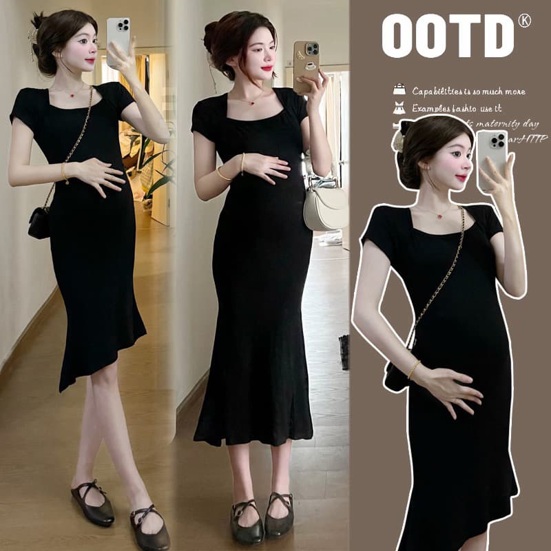 Maternity Dress Summer 2026 New Petite Fitted Long Dress Slimming Fashion Summer Wear