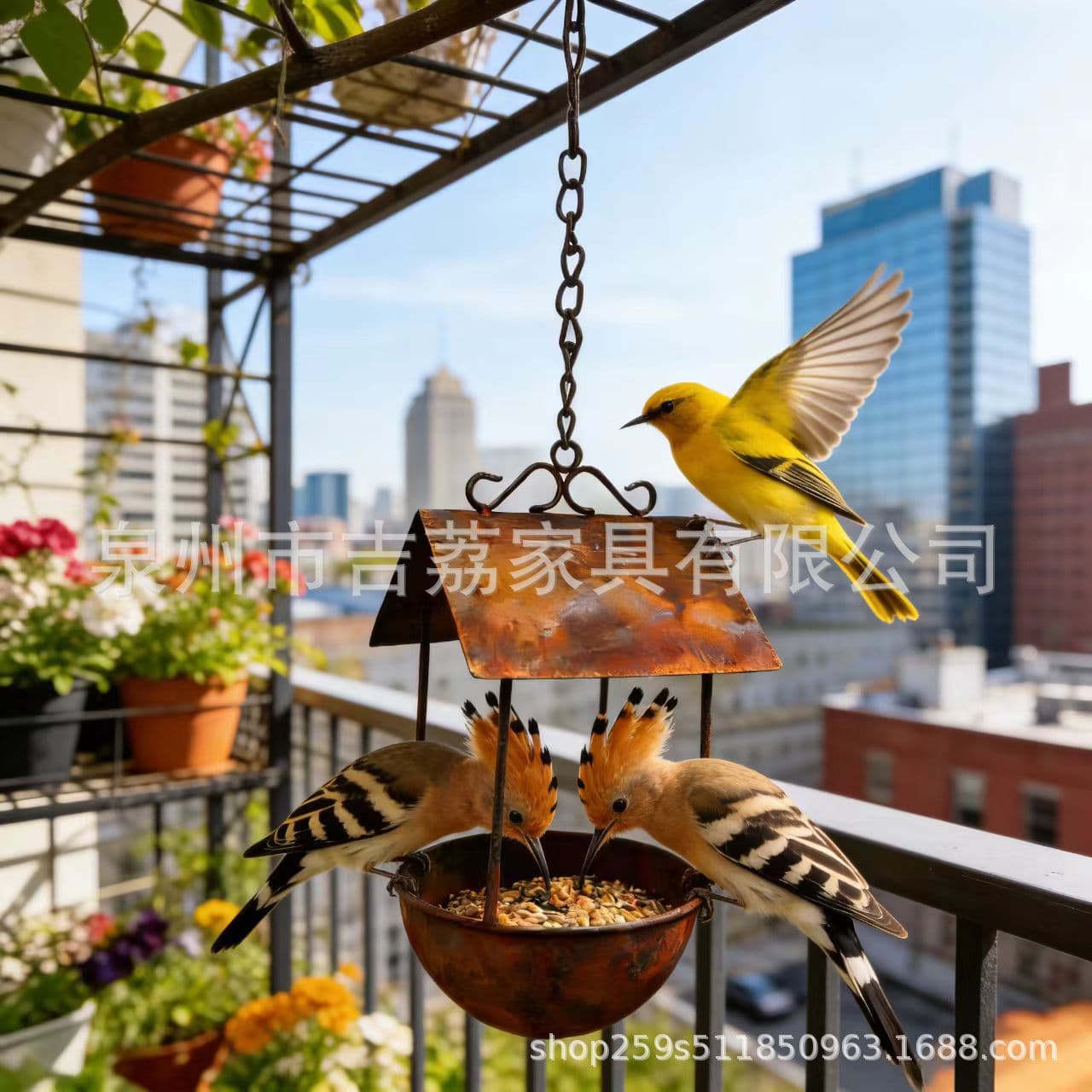 Cross-border Rustic Hanging Bird House Bird Feeder Iron Art Craft Ornament
