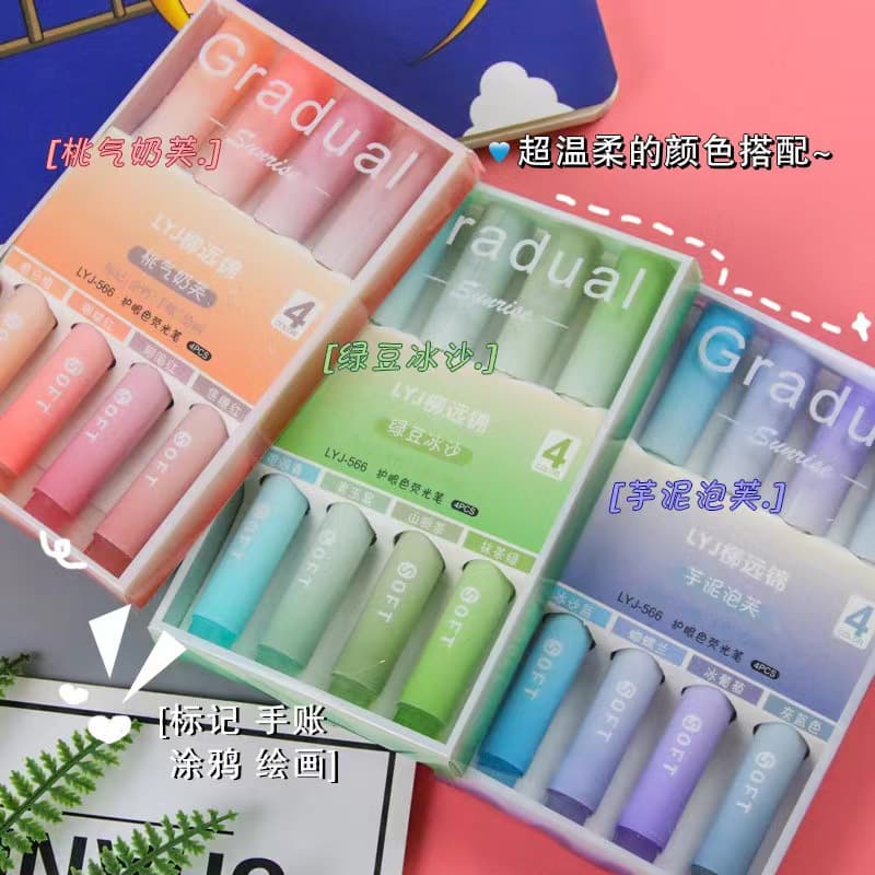 Gradient Highlighter Pen for Students, High Appearance Color Marking Pen, Slanted Tip Journal Pen, Eye-Protective Color Marker