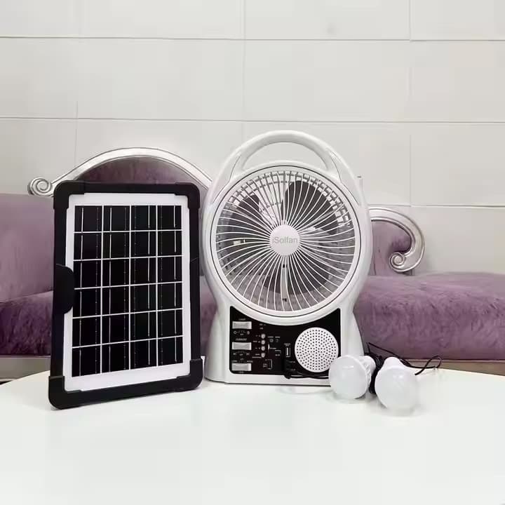 Export to Southeast Asia South Africa Hot Selling Solar Camping Household Portable Bluetooth Solar Fan with Solar Panel