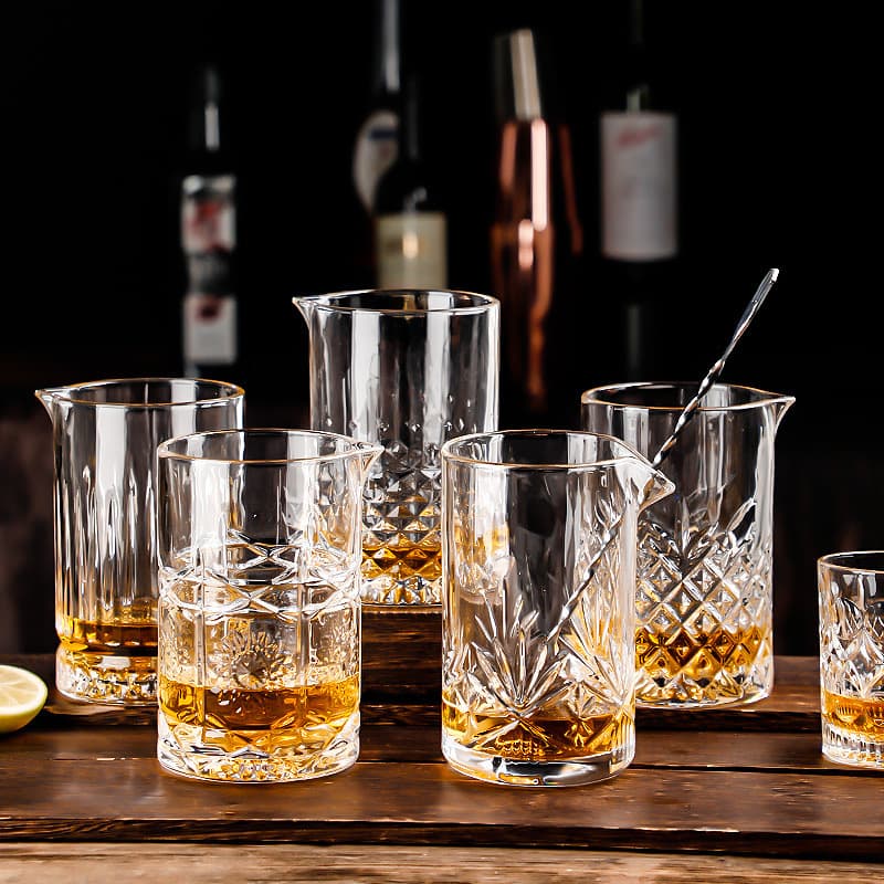 Japanese Style Engraved Crystal Glass Mixing Cup Cocktail Drink Stirring Cup Grid Wine Distributor Bar Kitchen Utensils