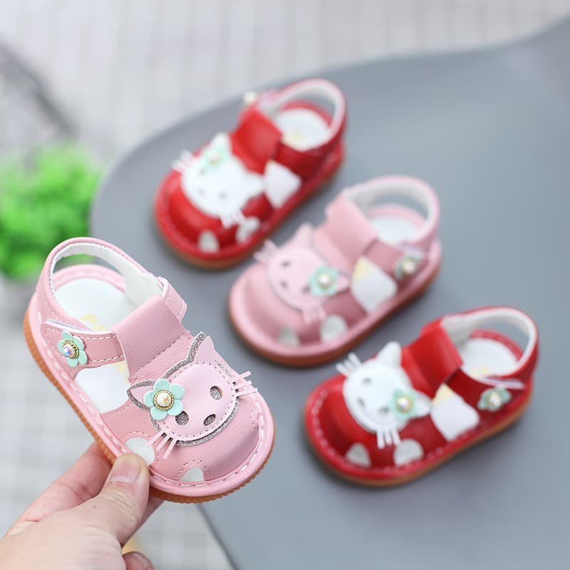 Squeaky Shoes Summer Baby Girls Princess Sandals Soft Sole Infant Walking Shoes Toddler 0-1 Years 2