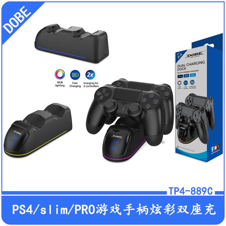 PS4 Game Controller Dual Charging Station Universal for PS4 Slim/Pro Wireless Game Controller Dual Charger with RGB Lighting TP4-889C