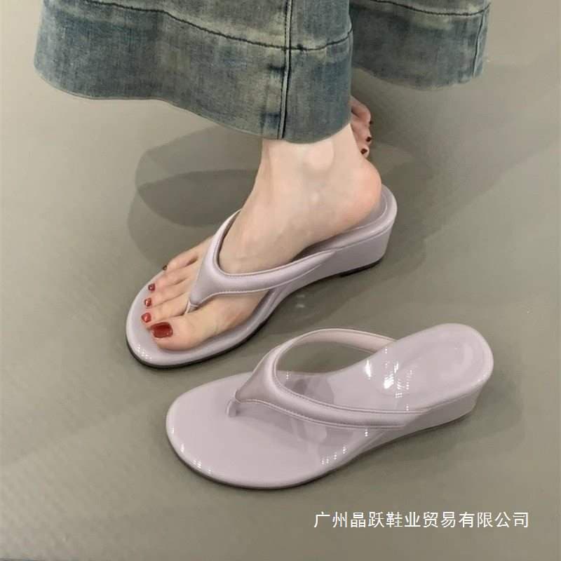 High Heel Sandals Chic Flip Flops Leopard Print Matching 2025 Dress Shoes Women's Wedge Heel Summer Outdoor Sandals