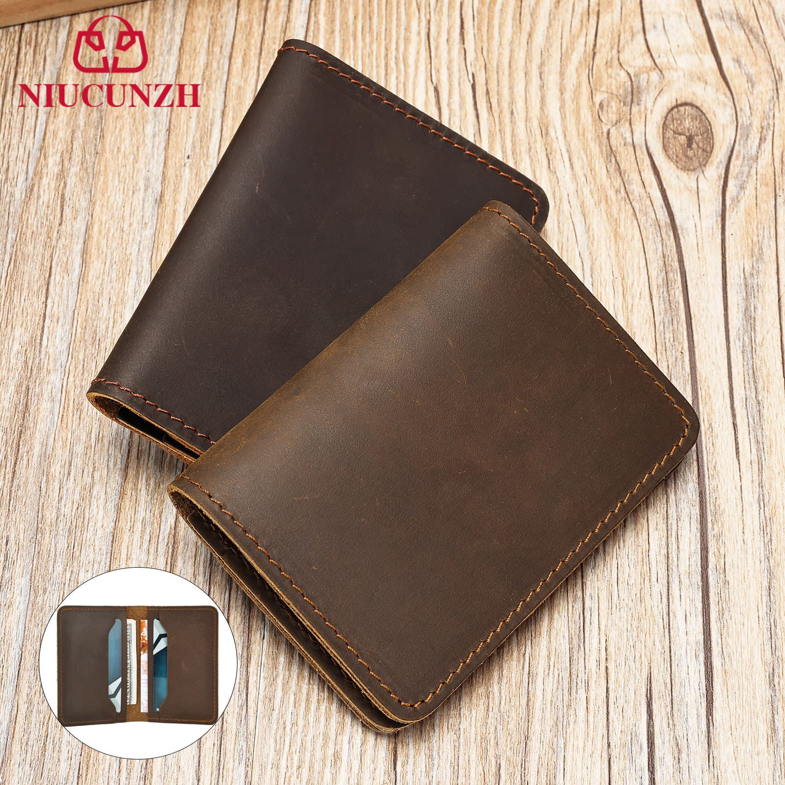 Vintage Crazy Horse Leather Card Holder Simple Genuine Leather Short Wallet Multi-Slot Card Case Men's Coin Purse Small Wallet Wholesale