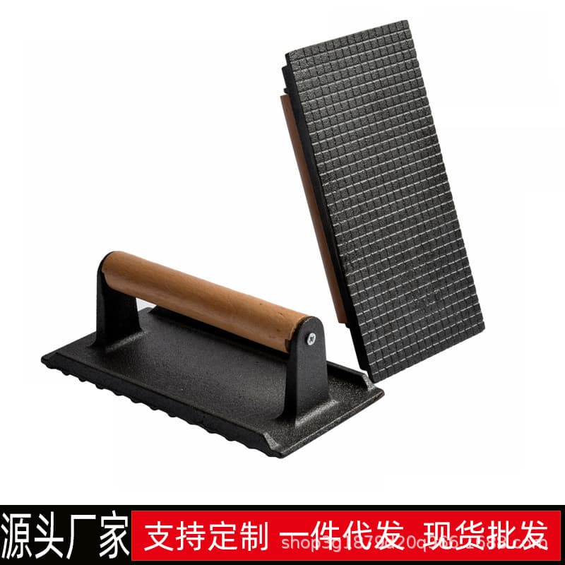 Cast Iron Meat Tenderizer Tool Rectangular Round Grid Striped Iron Plate Meat Pressing Kitchen Utensil No Coating