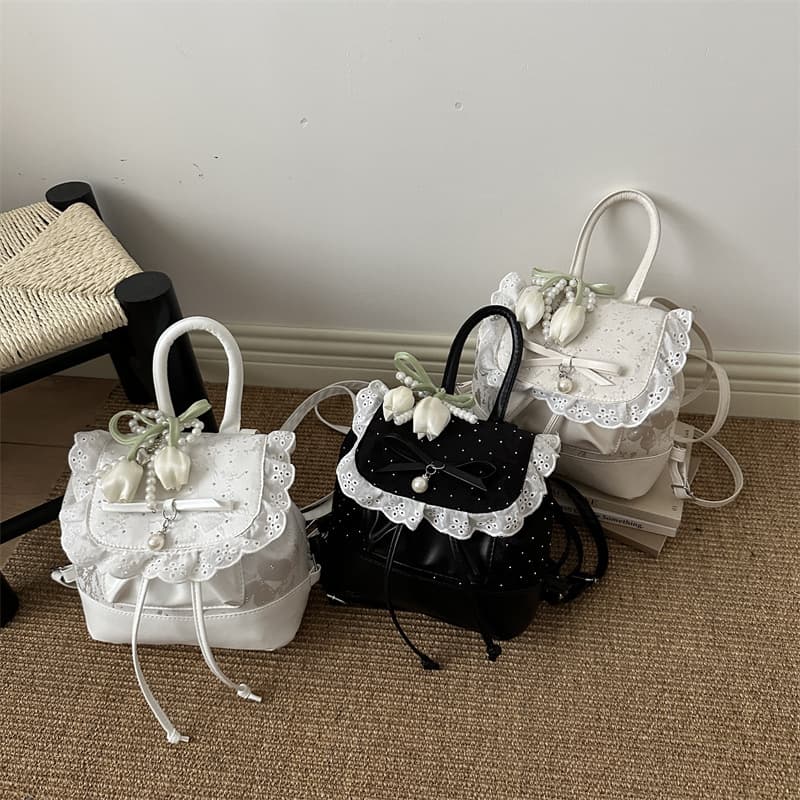 2026 New Style Cute Polka Dot Bow Lace Girly Forest Trendy Fashion Mini Crossbody Bag