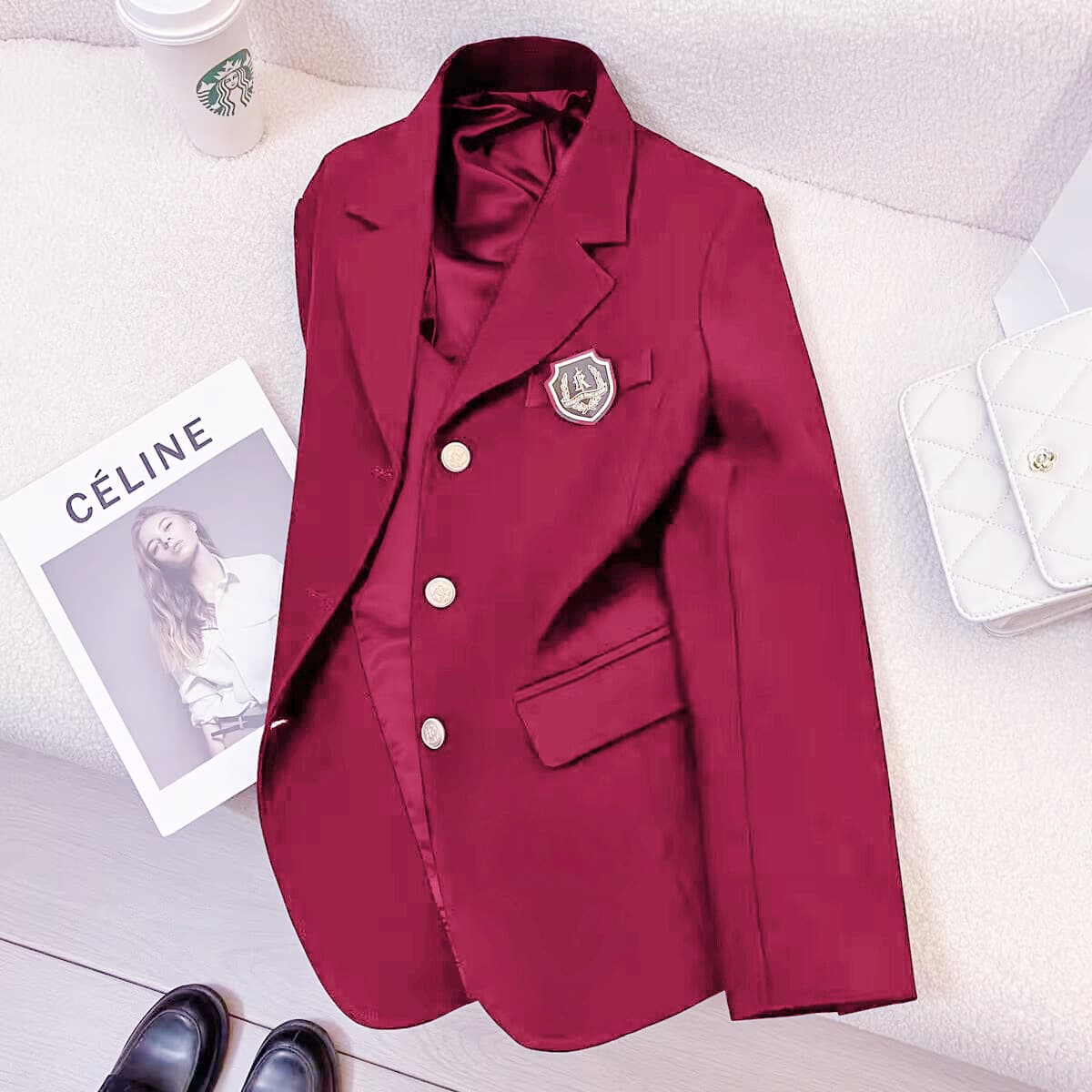 Navy blue suit jacket for women, 2025 spring/autumn new Korean style fashion trendy high-quality texture popular this year.