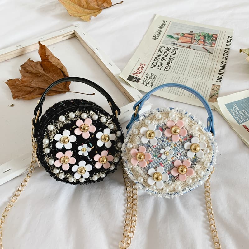 Foreign Trade Export Hot-selling Baby Decorative Bag, Autumn/Winter Creative New Wool Blend Small Flower Fresh Children's Round Bag Wholesale