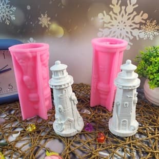 Two Lighthouse Plaster Ornament Silicone Mold DIY Plaster Cement Ornament Silicone Mold W0218 W0219
