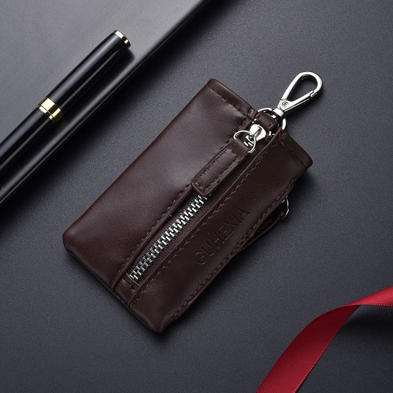 2024 New Cross-Border Zipper Leather Vintage Key Bag for Men, Portable Keychain with Waist Clip for Car Keys