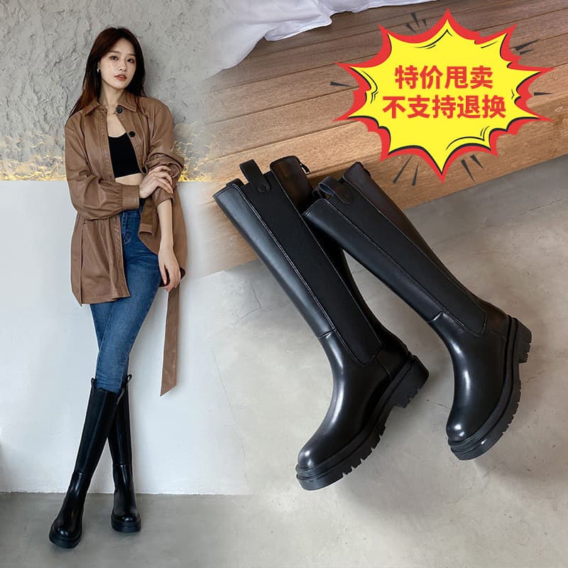 Long Knee-High Stretch Boots European American Over-the-Knee Boots Thick Sole Chelsea Boots Women's Boots Long Boots Slip-Resistant Wear-Resistant
