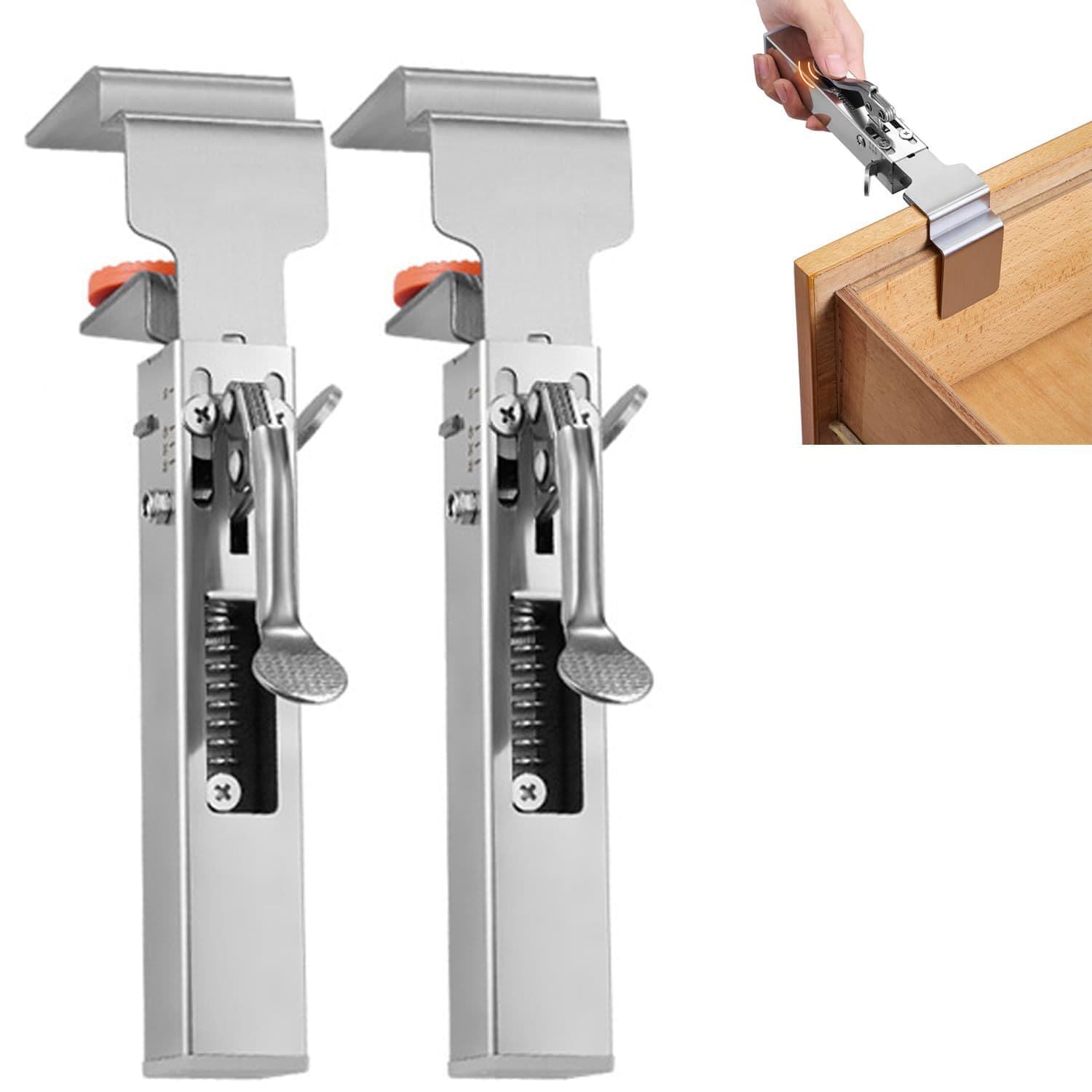 Adjustable drawer retaining clips, drawer front mounting clips, universal cabinet mounting clips set of 2