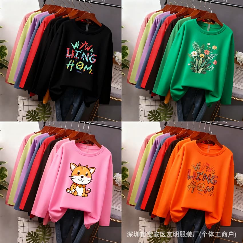 Foreign trade original single women's T-shirt street stall supply 9.9 free shipping Autumn 2025 popular large size women's long-sleeved T-shirt wholesale