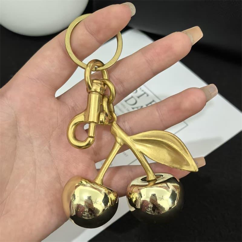 Cross-border Simulated Fruit Cherry Keychain Metal Keyring Bag Pendant Creative Car Key Chain