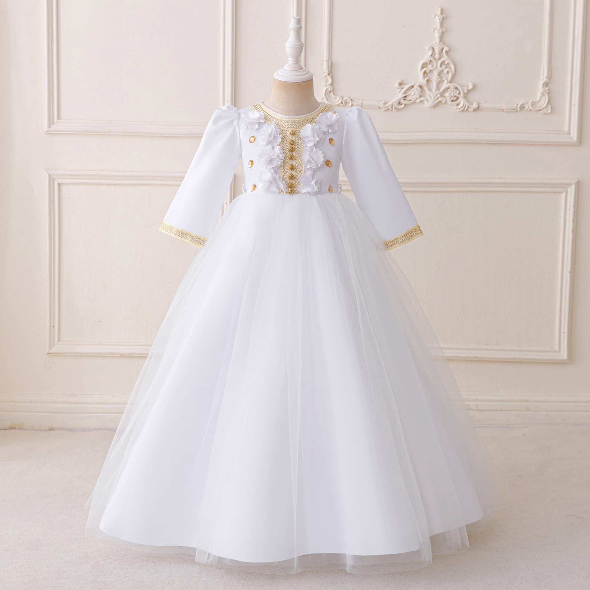 Children's Princess Dress with Sequins and Satin for Girls' Party, Baby Birthday, and Baptism