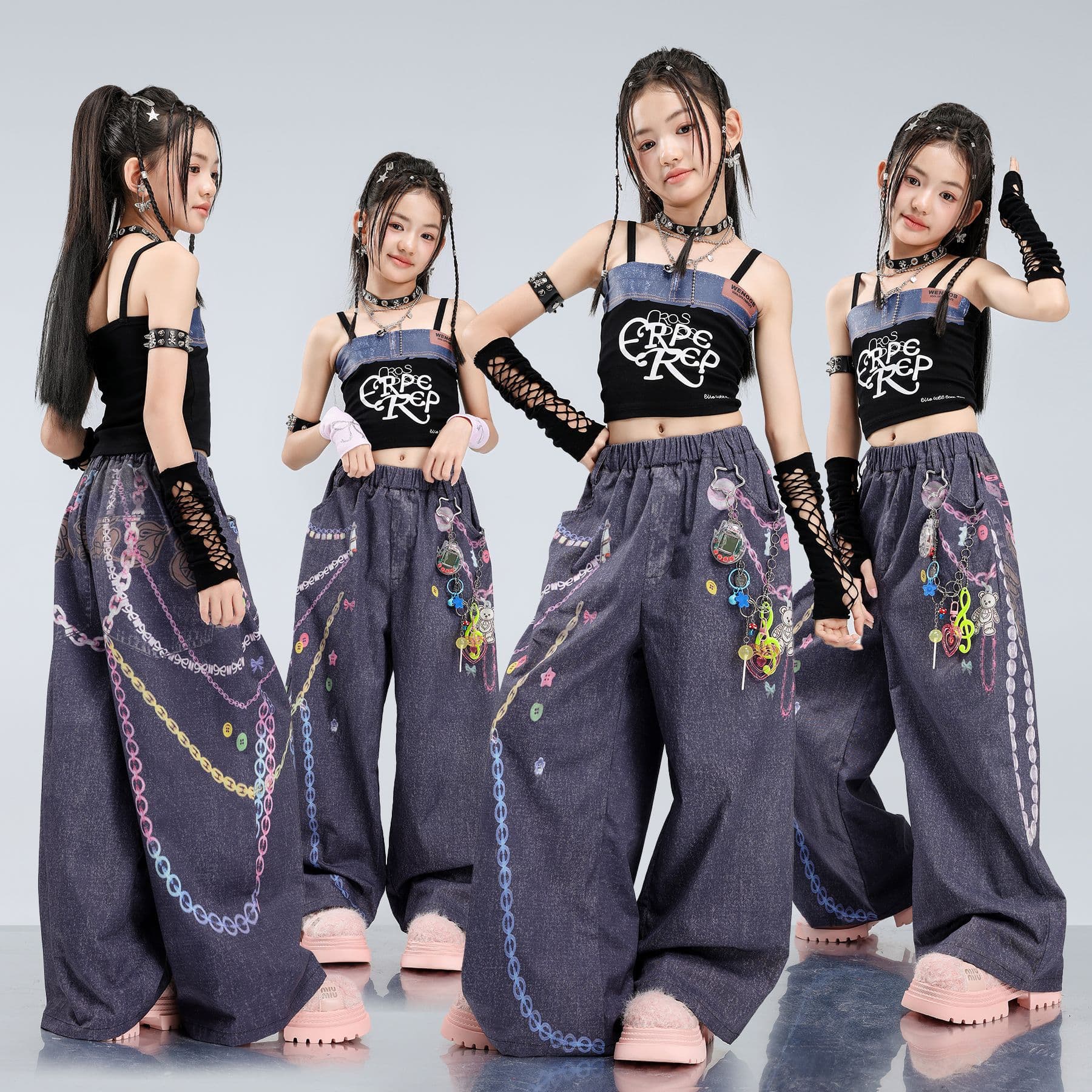 Girls Jazz Dance Hip Hop Outfit Street Style Set Fashionable Cool Kids Jazz Performance Costume Girl Group Show Clothes