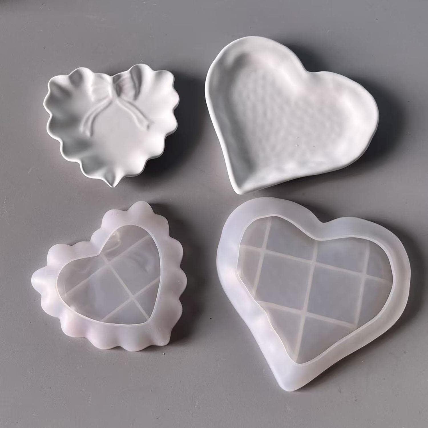 Lace Bow Heart Plate Silicone Mold Gypsum Heart Jewelry Ring Storage Mold Epoxy Resin Mold