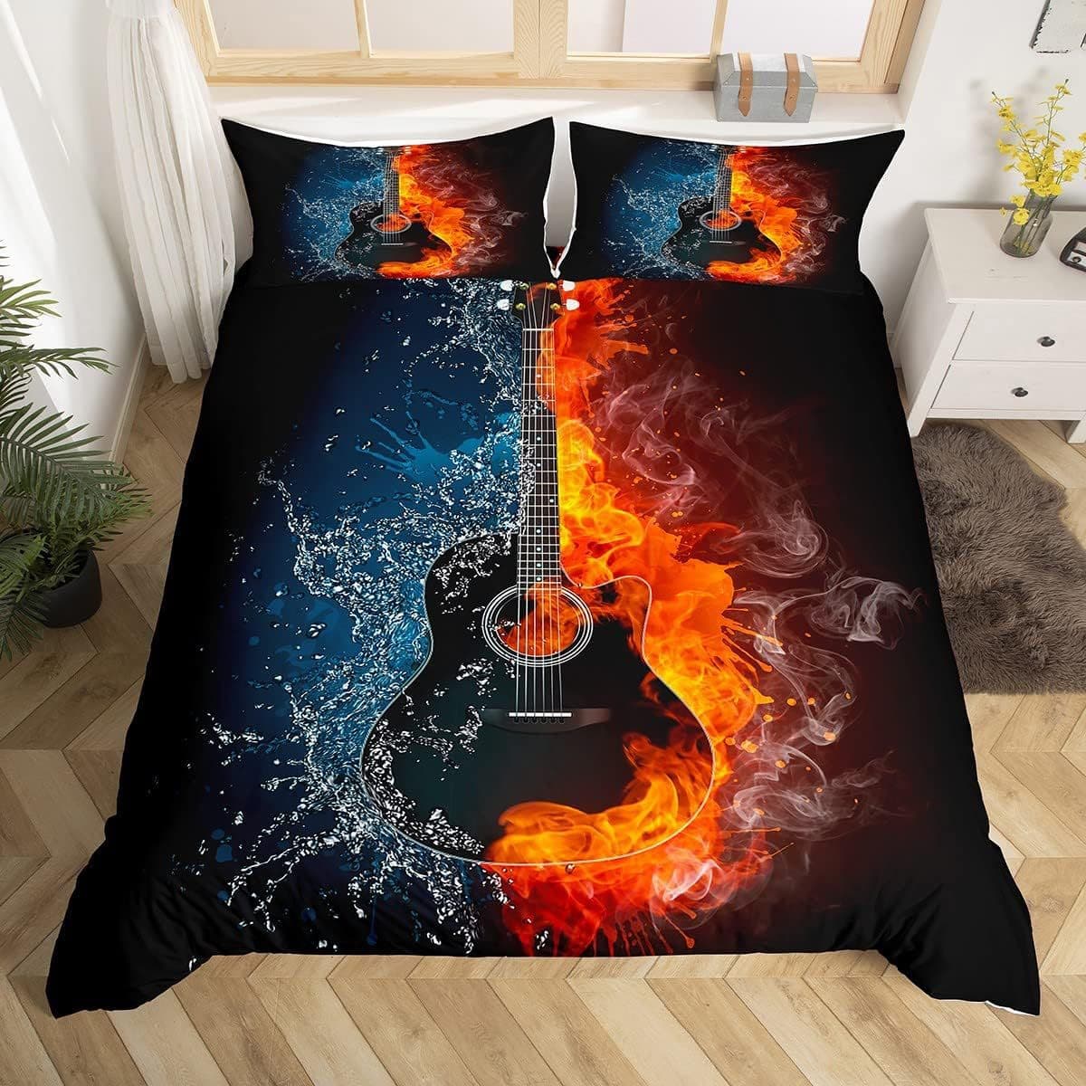 Music Theme Guitar Duvet Cover Set Bedding Set Modern Comforter Cover with 2 Pillowcases 3Pcs